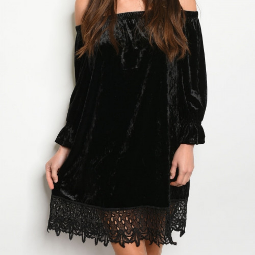 Black Tunic Dress Velvet Lace Trim